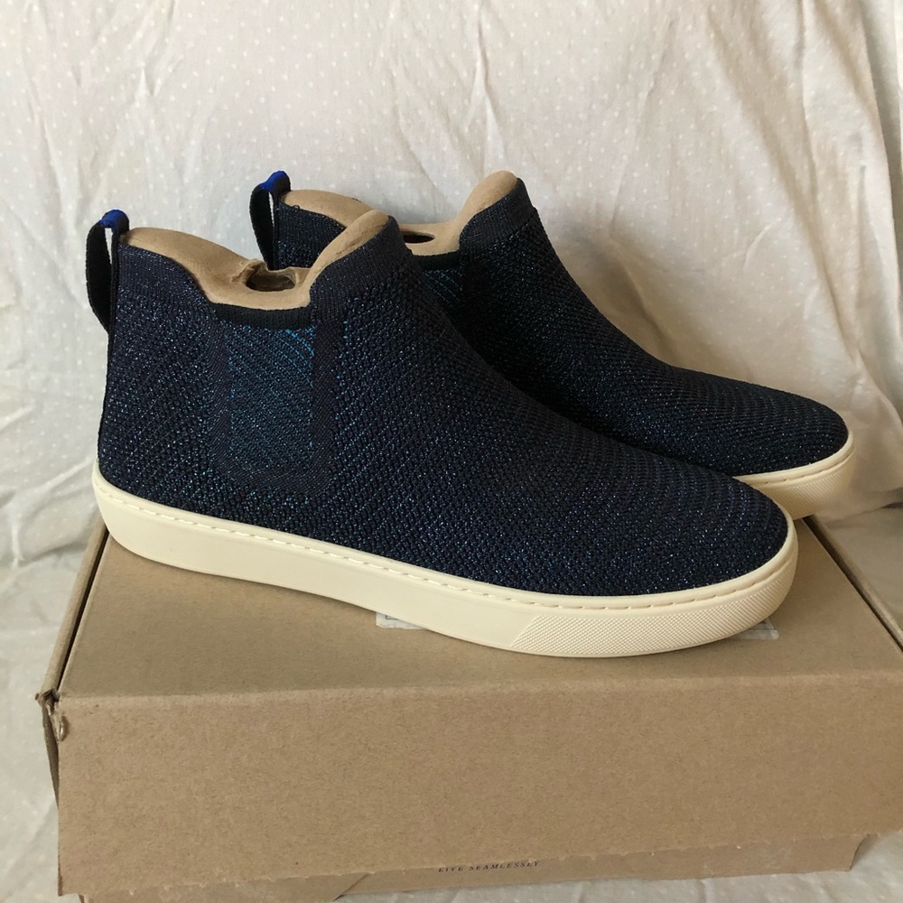 Rothy’s Chelsea bootie NEW blue metallic lattice